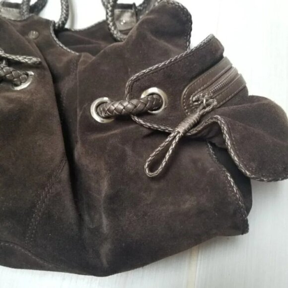 Stuart Weitzman Brown Leather Suede Woven Braided Handle Purse - Picture 6 of 16